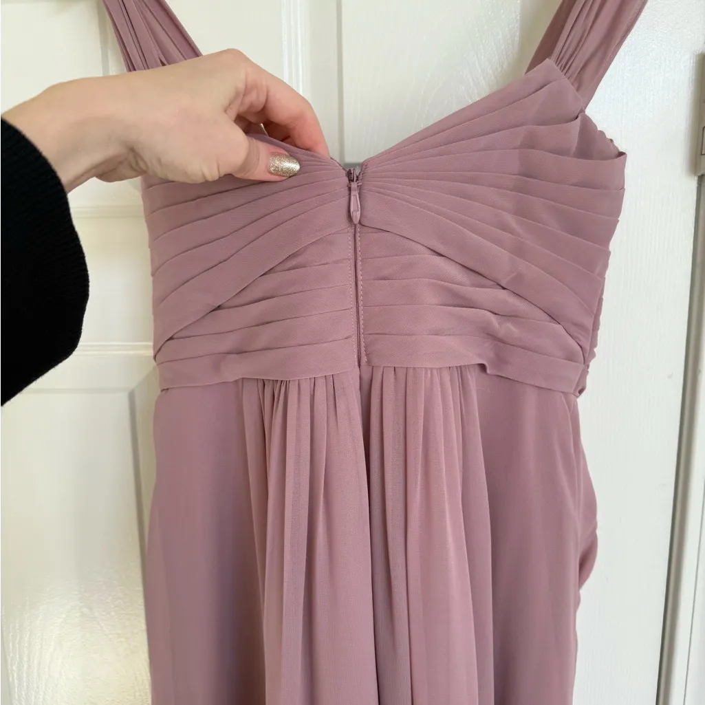 Azazie Zapheira Dusty Rose Pink A-Line Ruched Chiffon Dress Bridesmaid 8 - Image 10