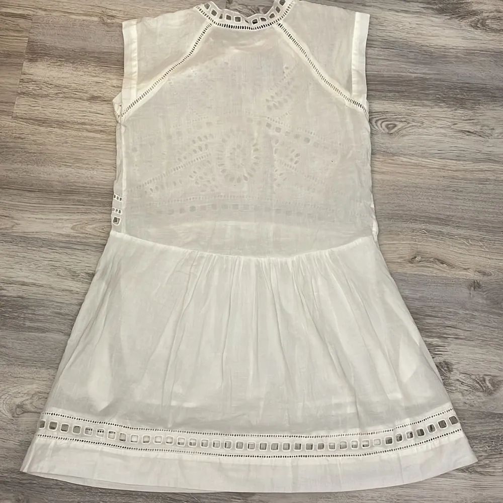 Off-White Eyelet Sheer Lightweight Knee Length Short Sleeve Dress L - Image 6