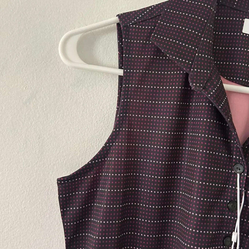 Greg Norman Women's Sleeveless Polo Small Check Golf Performance Top S Small New - Image 3