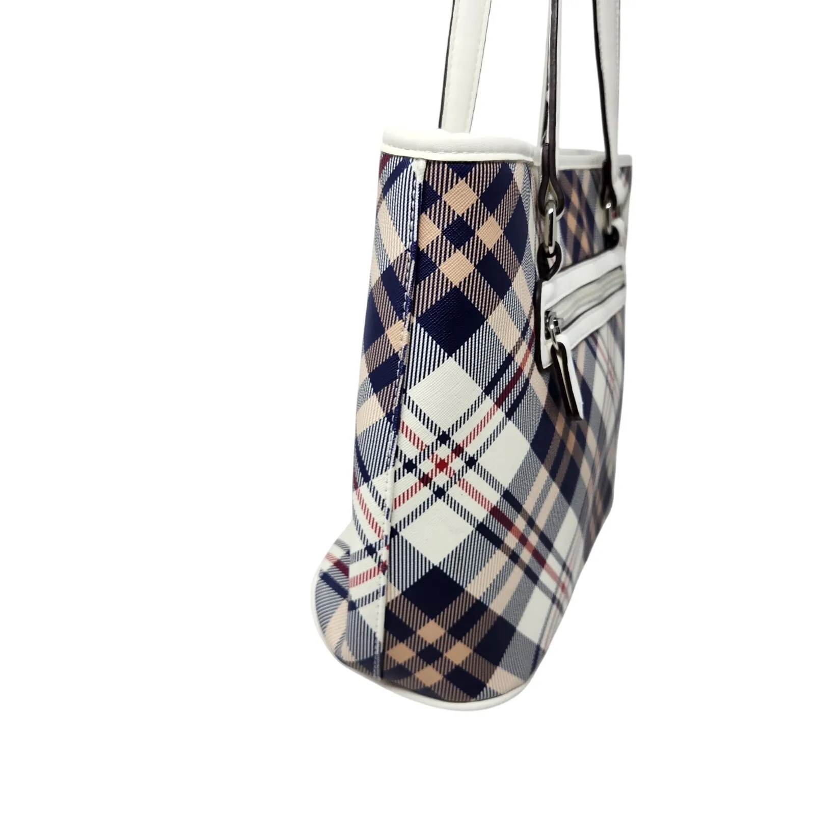 Giani Bernini Blue Double Handle Magnetic Faux Leather Saffiano Plaid Tote Bag - Image 6