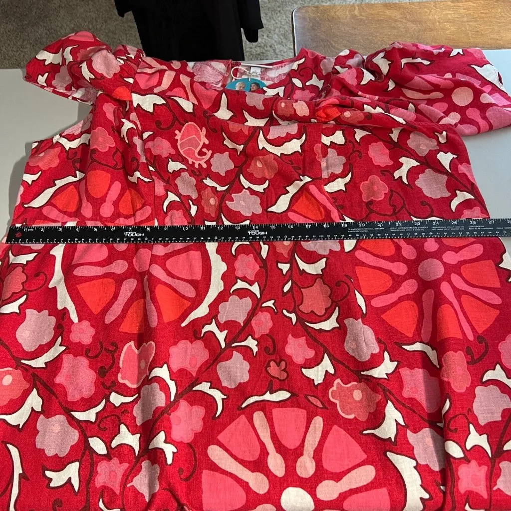 Rhode x Target Dress Womens 30 Red Zinnia Floral Midi Bell Sleeve Ruffle‎ Linen - Image 9