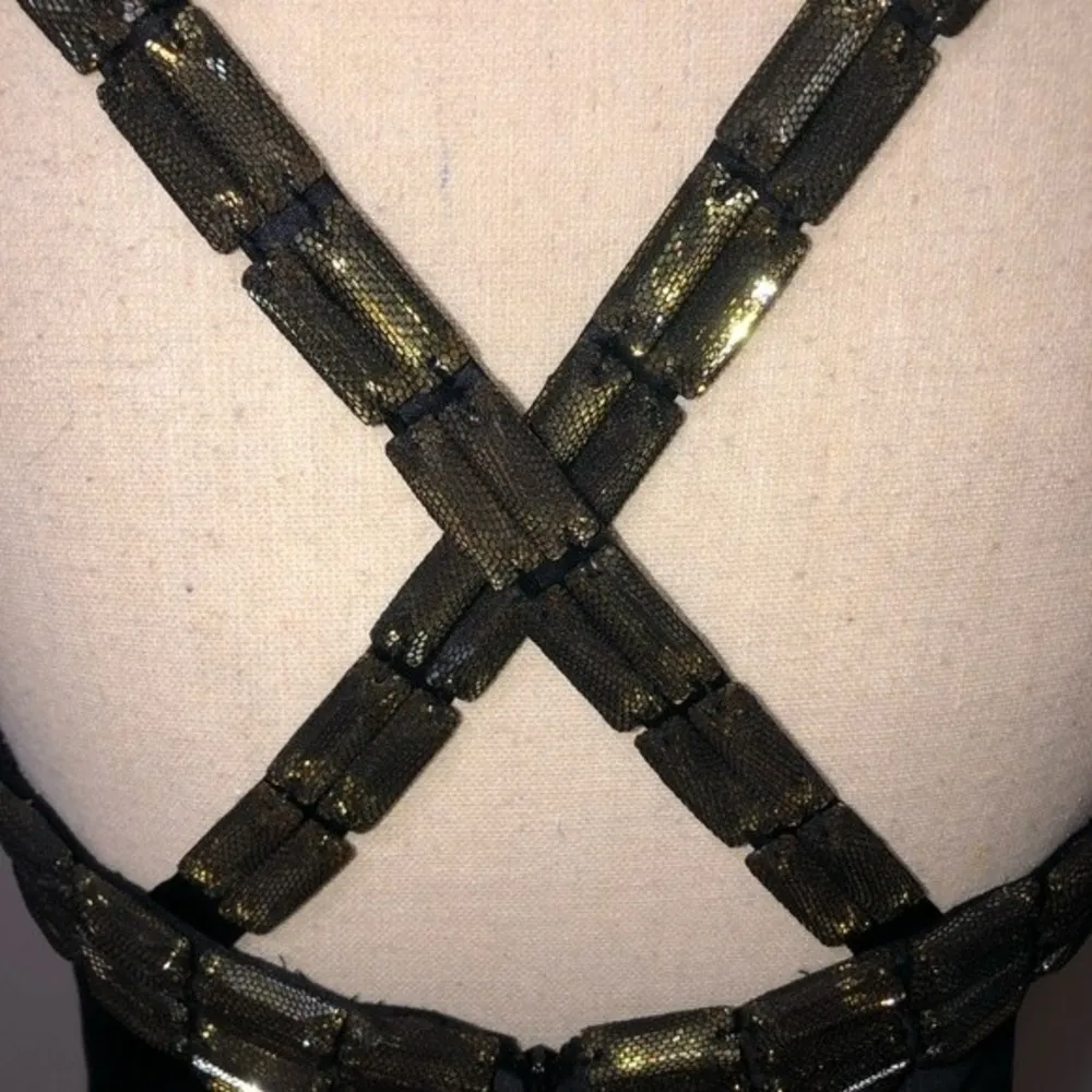 Black Formal Dress Evening Gown Calvin Klein Size 2 Gold Straps Satin - Image 6