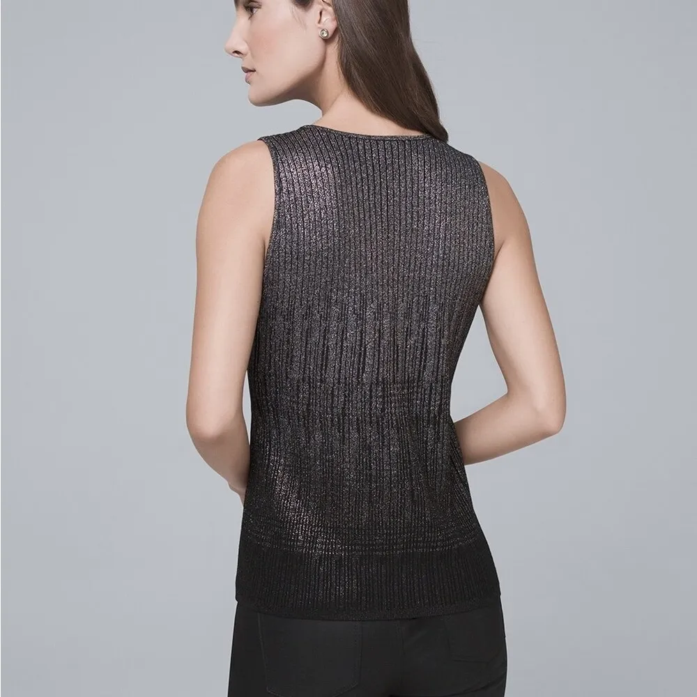 WHBM Black Silver Shimmer Ombre Shell Sleeveless Sweater Blouse Tank Top XS - Image 3