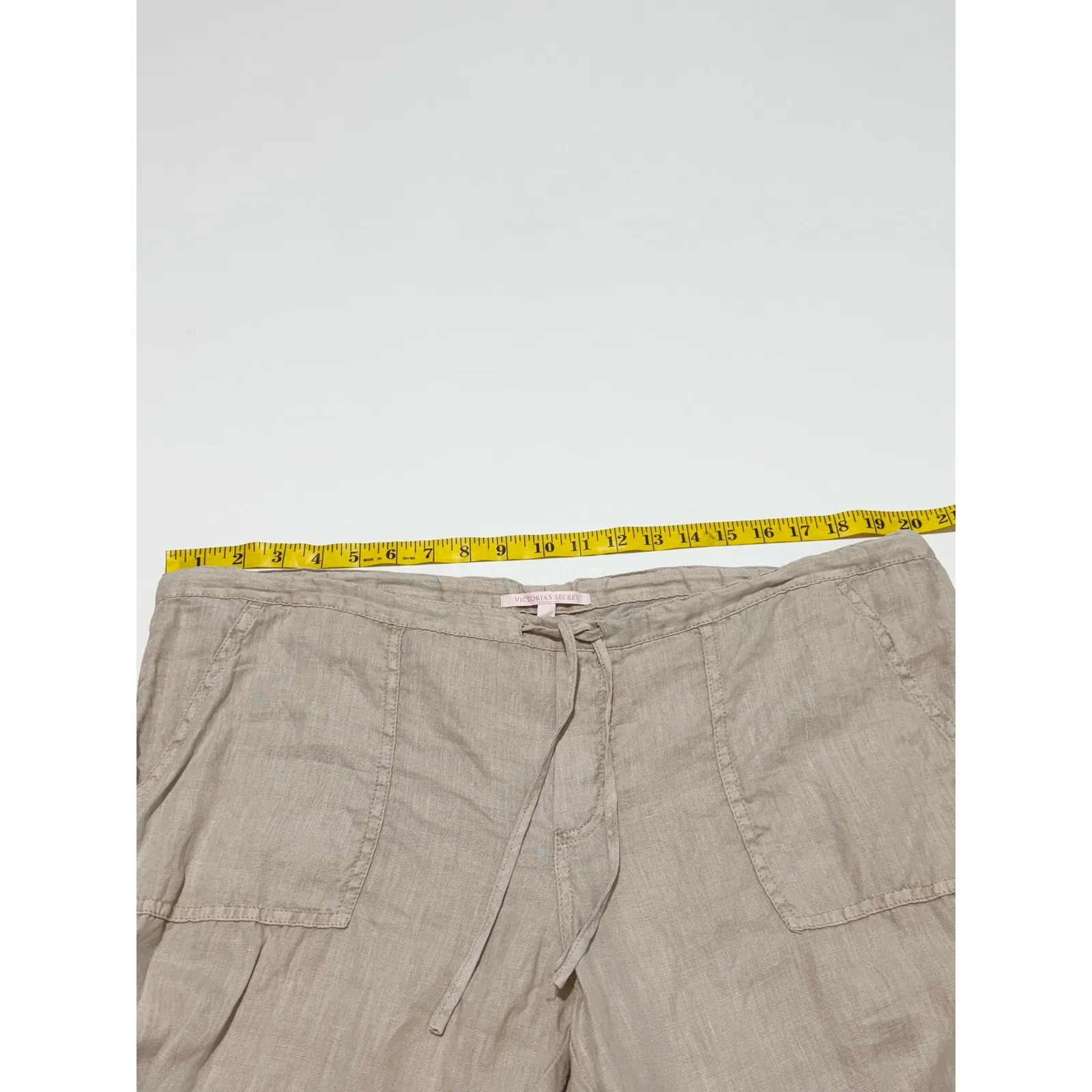 Victoria's Secret Linen Pants Womens Size 12 Long Beige Beach Drawstring‎ Casual - Image 12