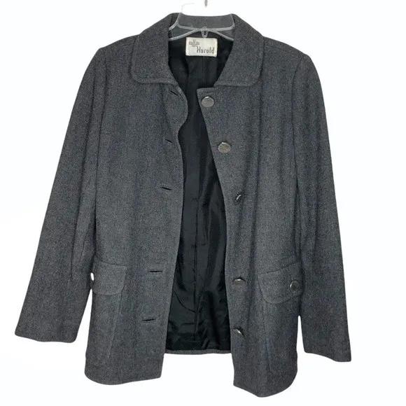 HAROLD Wool Blazer Jacket Grey Silver Buttons Retro VINTAGE Fits Small Medium Gray - Image 9