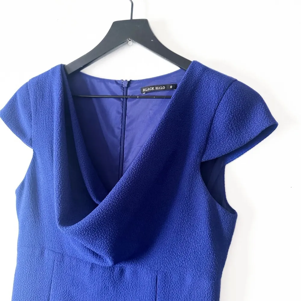 Black Halo Jackie O Blue Dress 8 | Holiday Party | Winter Wedding - Image 3