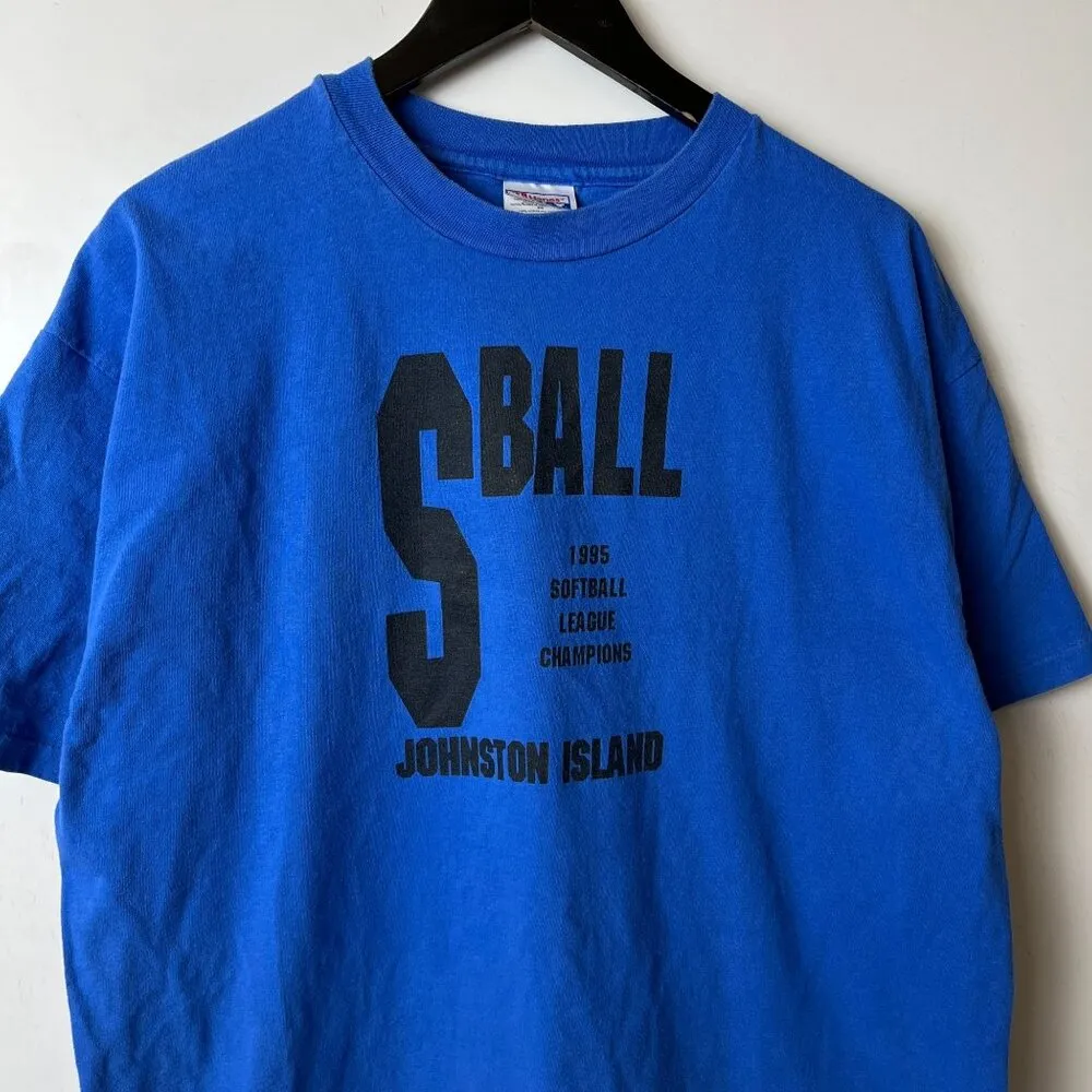 1995 Vintage 90s Softball League Champions T Shirt Blue XL Extra Large Sports - Image 10