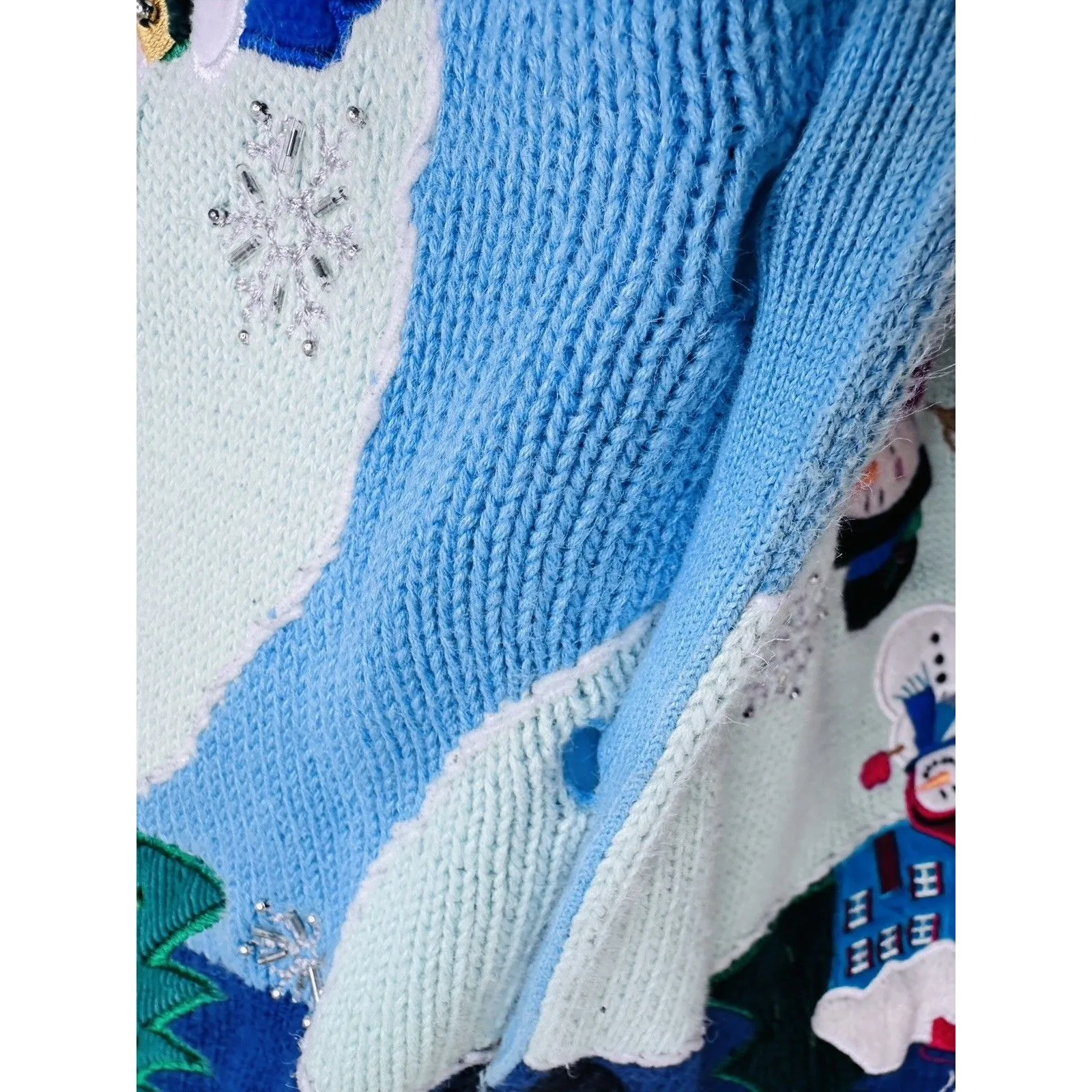 Quacker Factory Cardigan Sweater Snowmen Christmas Small Hidden Button 1990s - Image 3