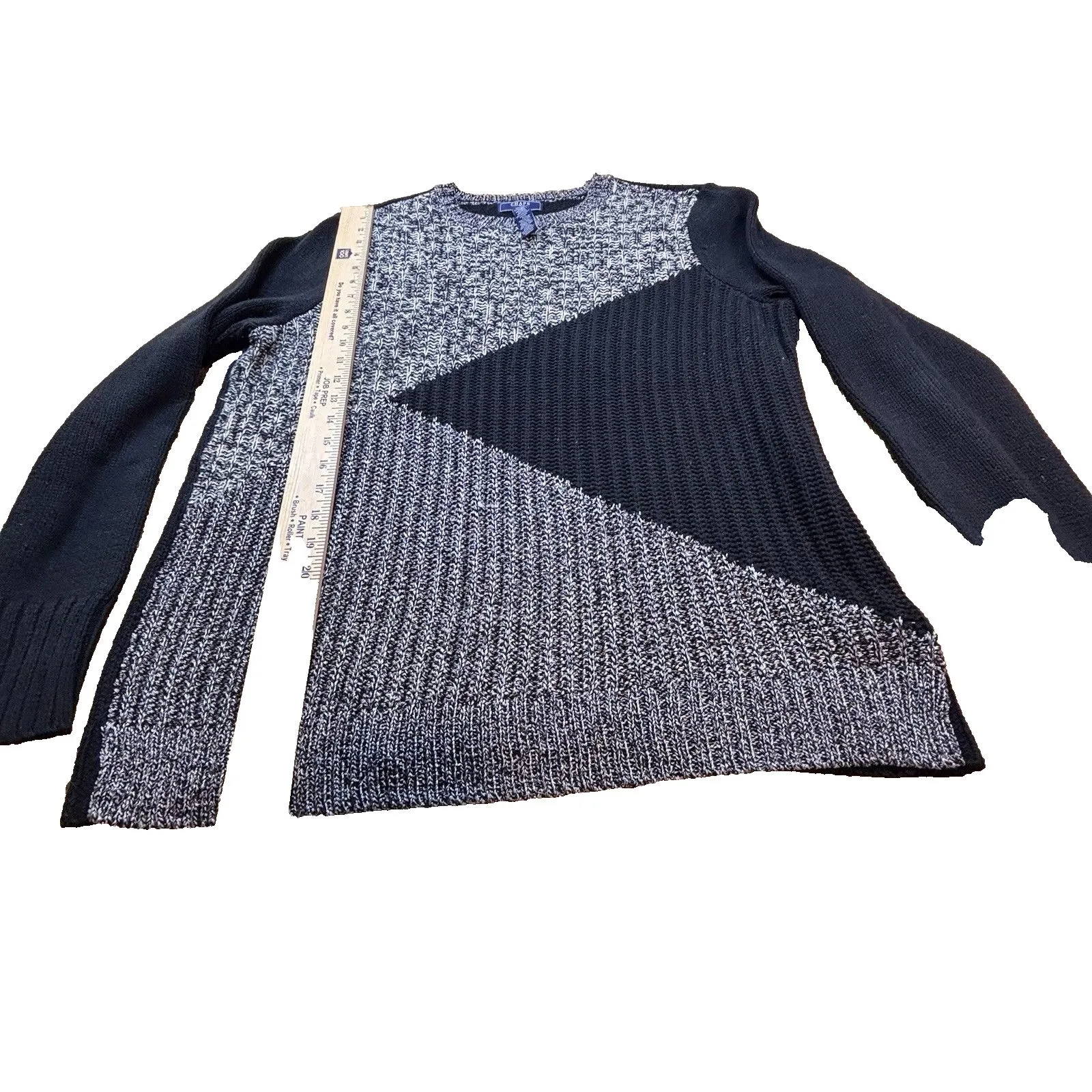 Chaps Denim Ralph Lauren Women's 1X  Black Gray Colorblock Knit Sweater Crewneck - Image 9