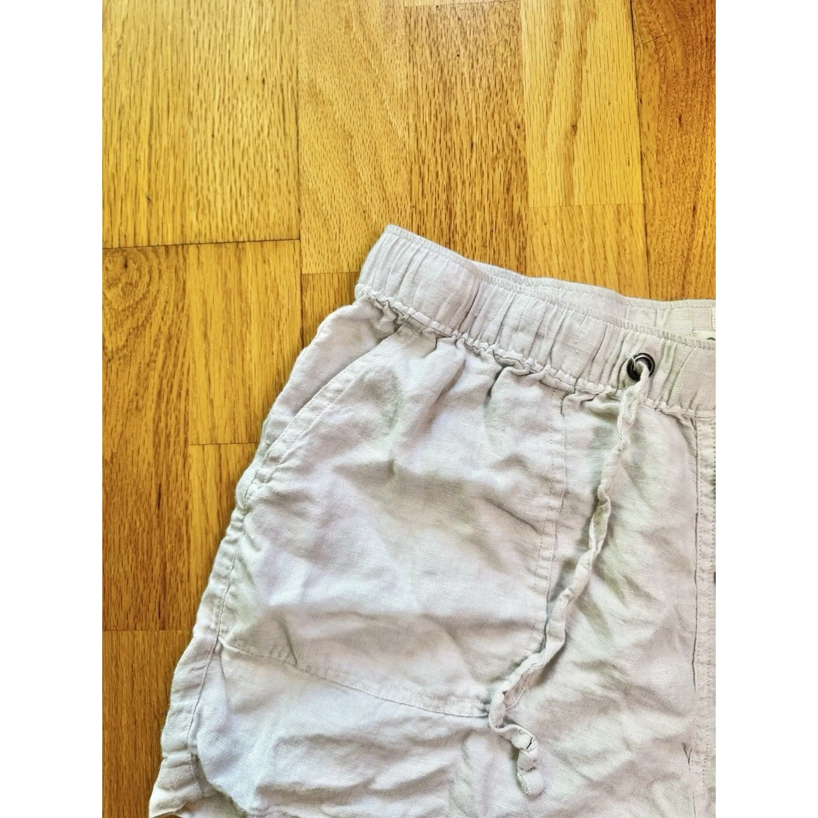 C&C California Women's Off White Light Cream Pull-On Linen Belted Shorts Size L - Image 5