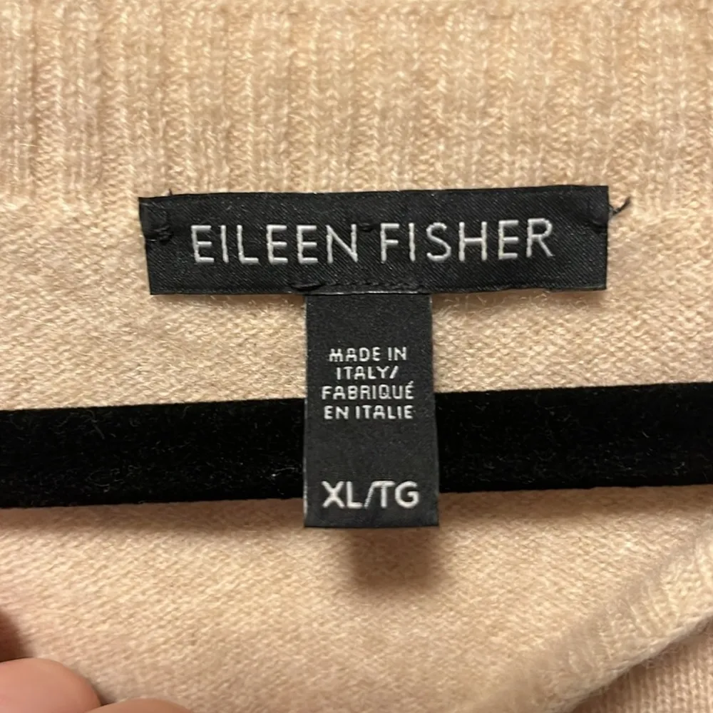 EILEEN FISHER Italian Cashmere Crew Neck Drop Shoulder Sweater, Beige, Size XL - Image 2