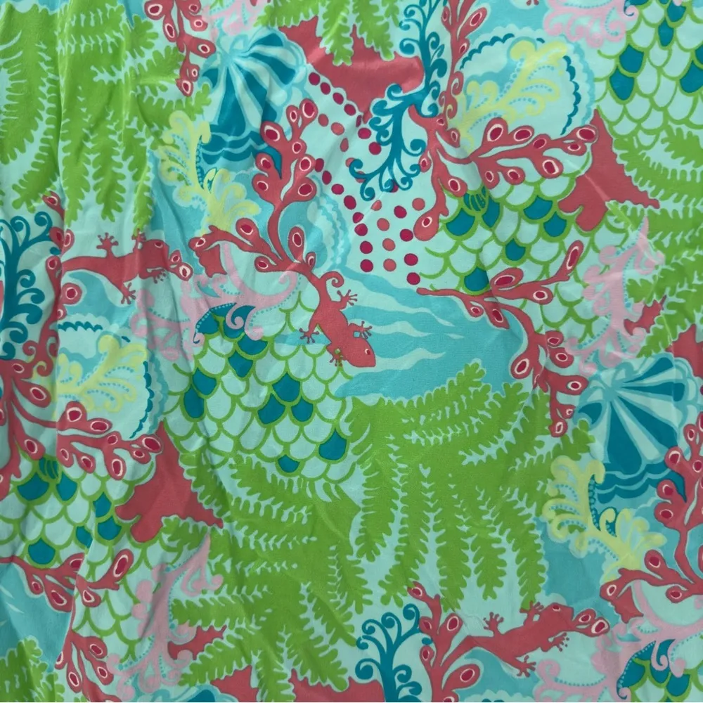 Lilly Pulitzer 100% Silk Mini Dress Beach Floral Lizard Print Preppy 3/4 Sleeve - Image 5