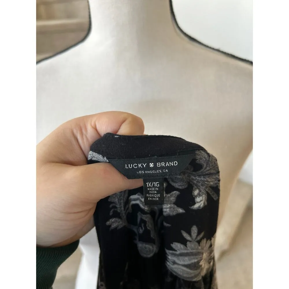 Lucky Brand Black & Grey Floral Tunic Blouse - Image 5