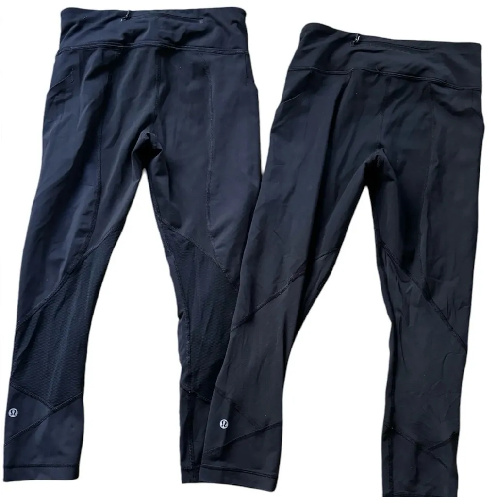 Lot of 2  LULULEMON SOULCYCLE Pace Rival Crop Pants 22"  Black  size 4 Gym Spin - Image 2