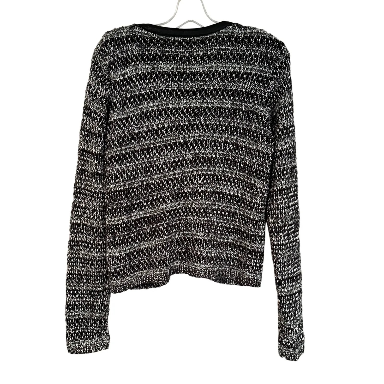 Joie Jacolyn Leather Trim Knit Cardigan Jacket Womens Medium Black Career Luxury - Image 9