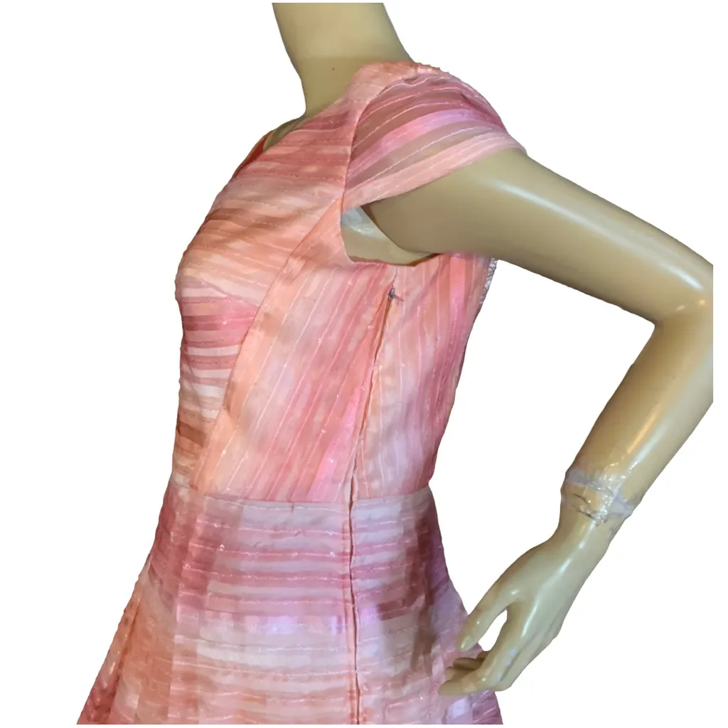 VINTAGE 1960'S PINK CHIFFON OMBRE STRIPED PARTY DRESS WITH SEQUINS (M) Size M - Image 9