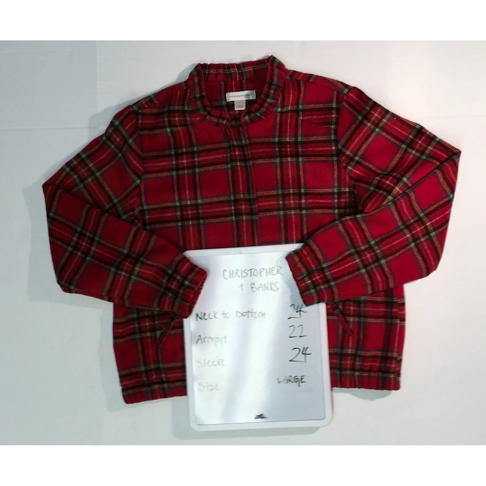Christopher & Banks Womens Sweater Ruffled Collar Plaid Red Size L Layering Pc - Image 9