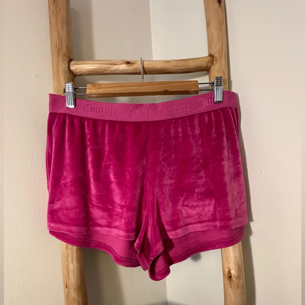 Juicy Couture Women’s Pink Velour Juicy Shorts with Back Bling Large VINTAGE Y2K - Image 2