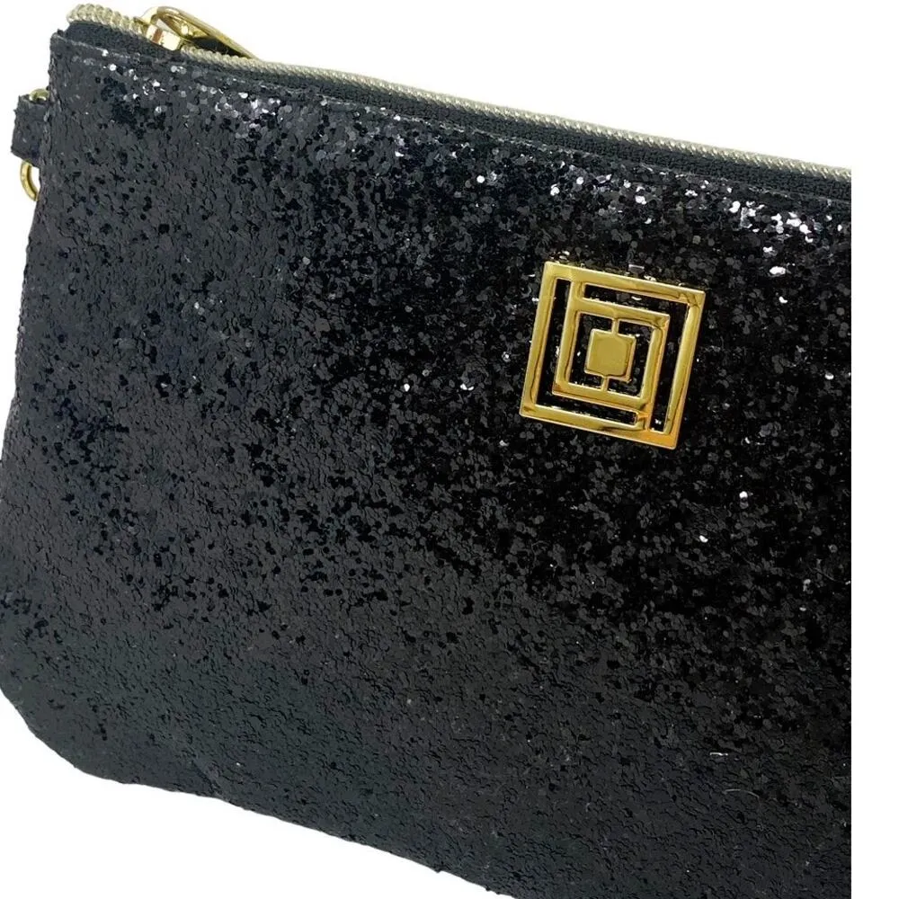 LIZ CLAIBORNE Iphone & Android Phone Charging Wallet Black Glitter Clutch Purse - Image 4