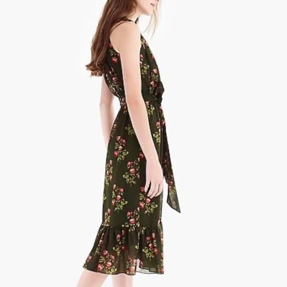 Like New Point Sur J. Crew Blue Floral High Neck Ruffle Dress Size 14 - Image 3