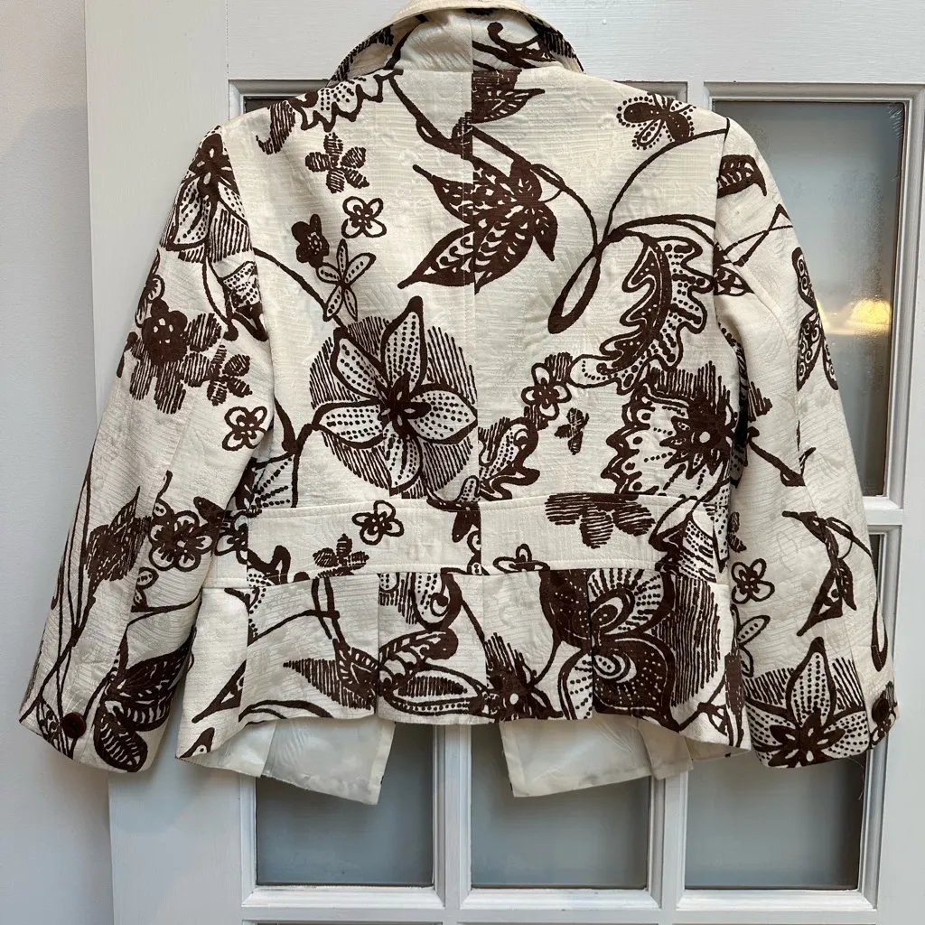 Vintage Cache Y2K Silk Floral  Chic Brown & Cream Blazer Jacket Size 2 XS - Image 7