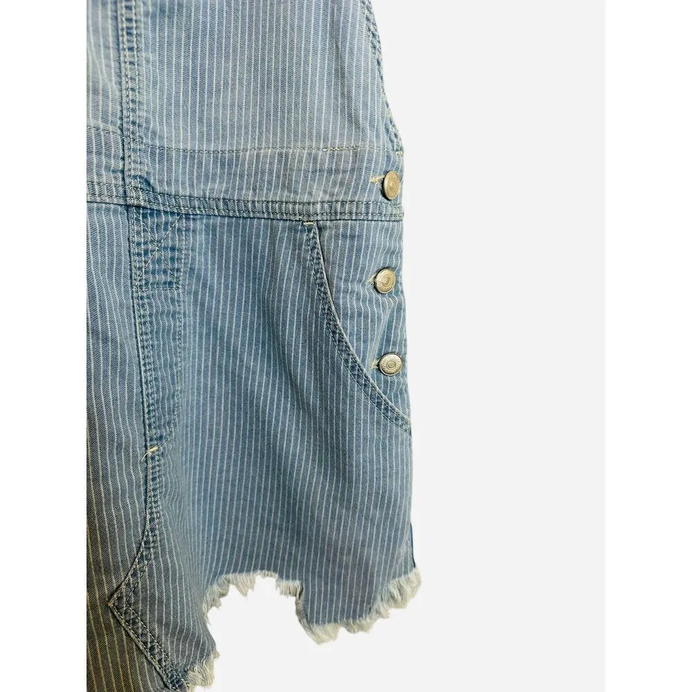 Free People Vintage Striped Uneven Raw Hem Denim Jeans Mini Overall Skirt Size 2 - Image 6