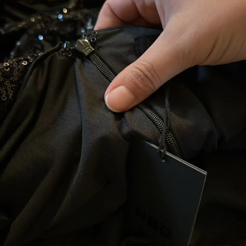 Nbd one shoulder puff black sequin mini dress small - Image 6