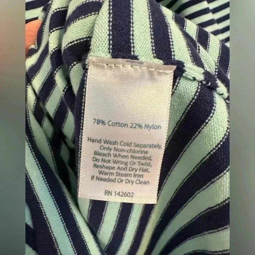 Sail to Sable STS Navy and Aqua Striped Bell Sleeve Sweater Dress M - Image 4