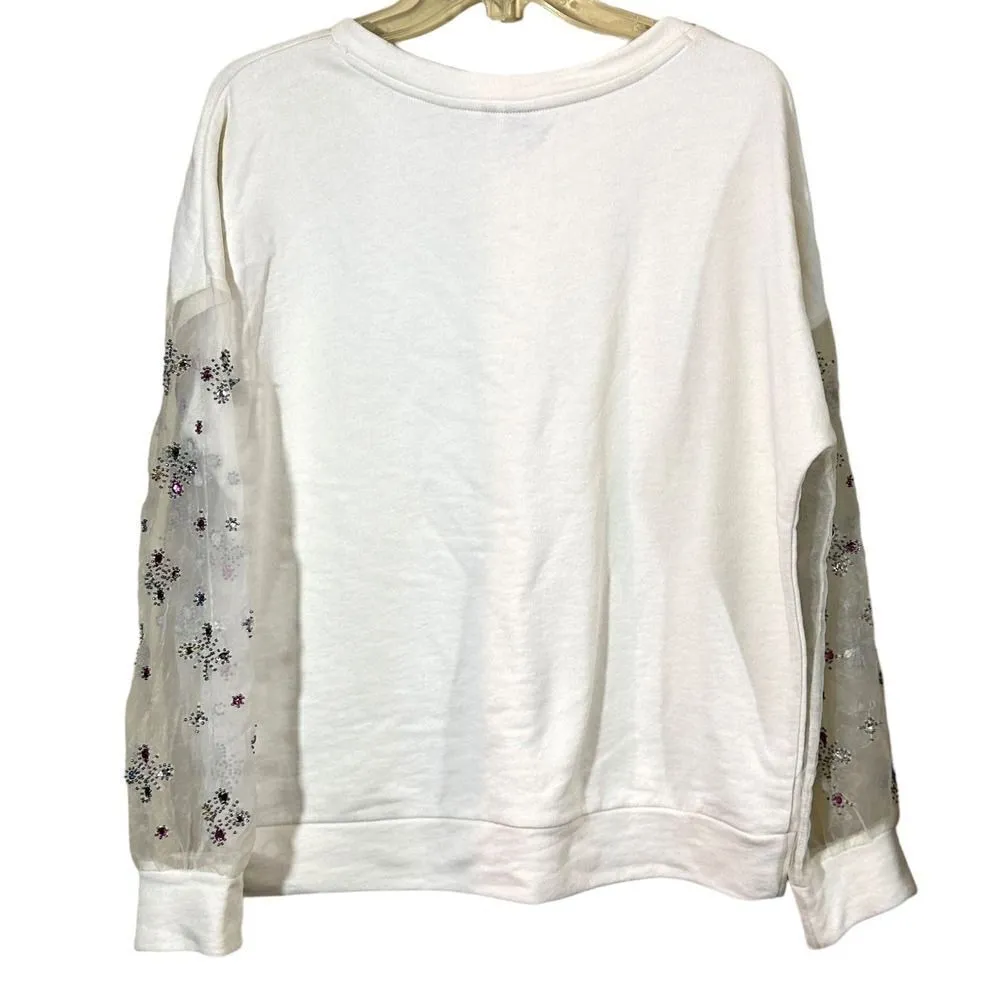 Kaari Blue Beaded Emellished Sleeves Sweatshirt Size Medium - Image 7