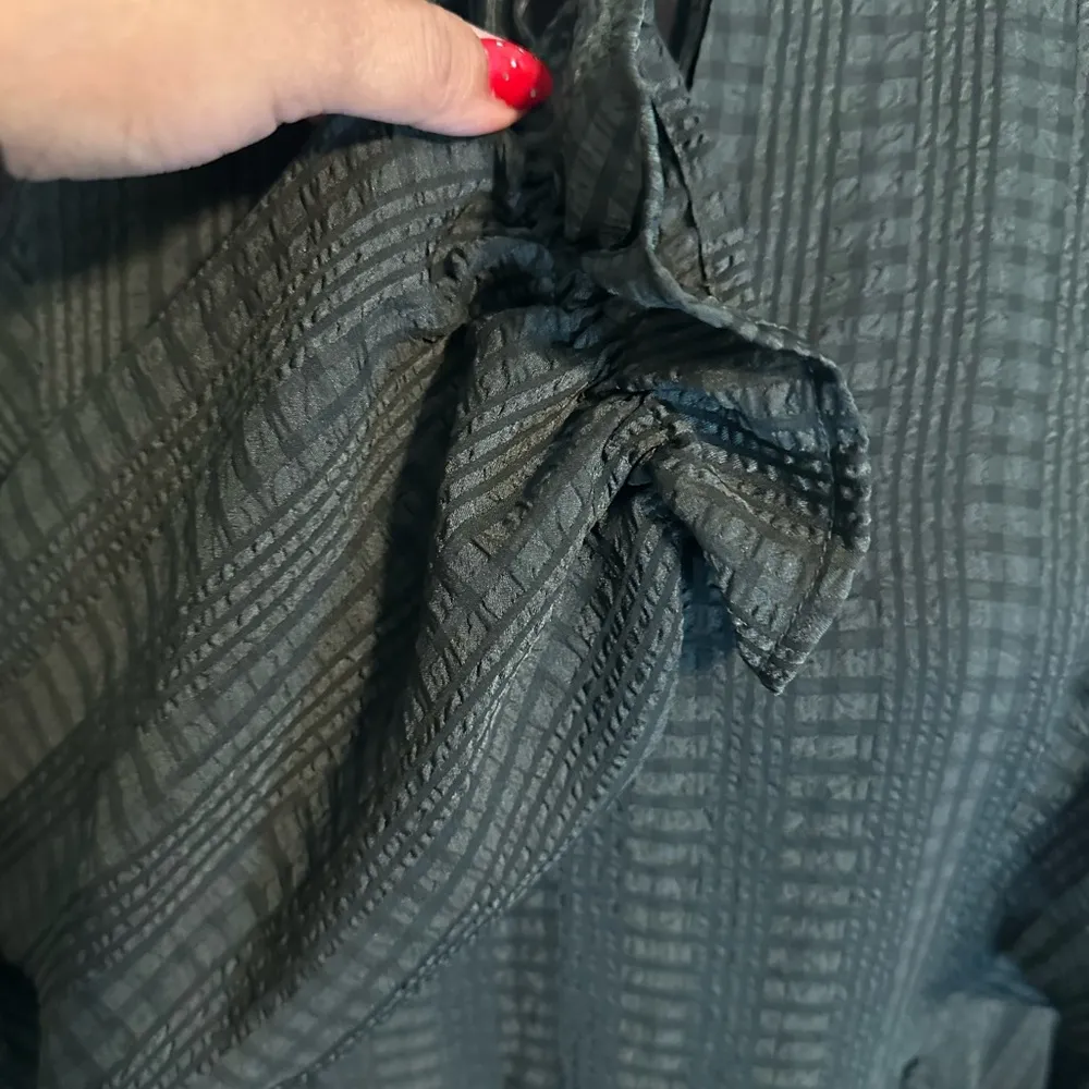 LOFT Green Textured Long Sleeve Ruffle Keyhole Neckline Dress - Image 7