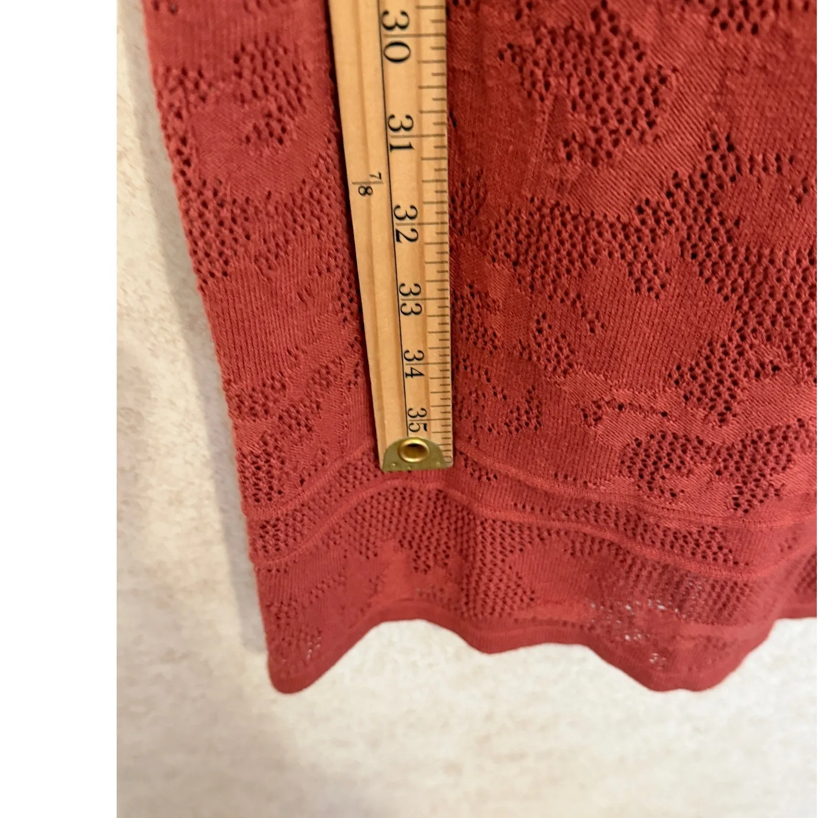 Sundance Knit Lace Dress Red Orange Flare Sleeve Mini Sz S Boho Cottage Western - Image 6