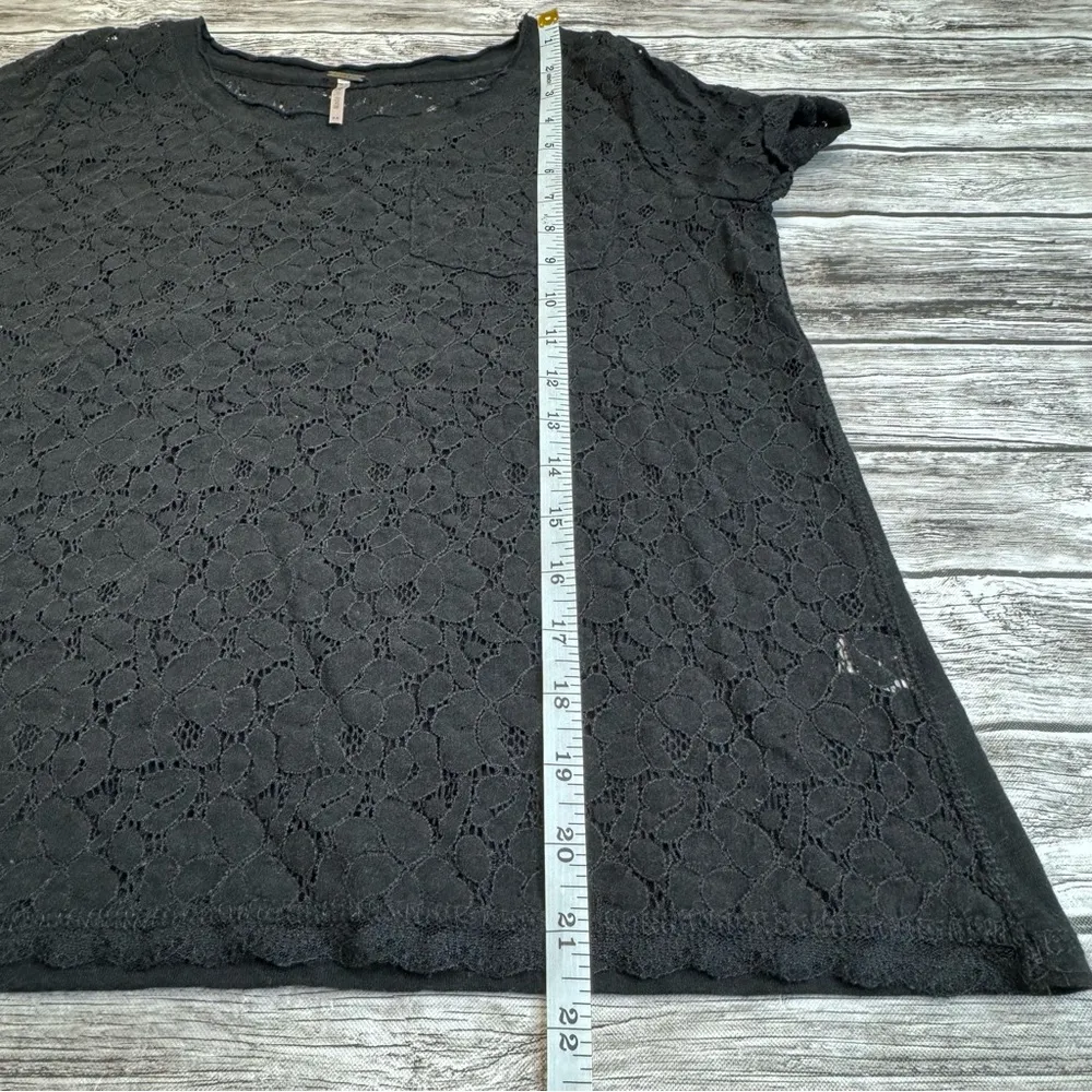 Poof Women's Black Cropped Pullover Lace T Tee Shirt M Med Medium Short Sleeves - Image 14
