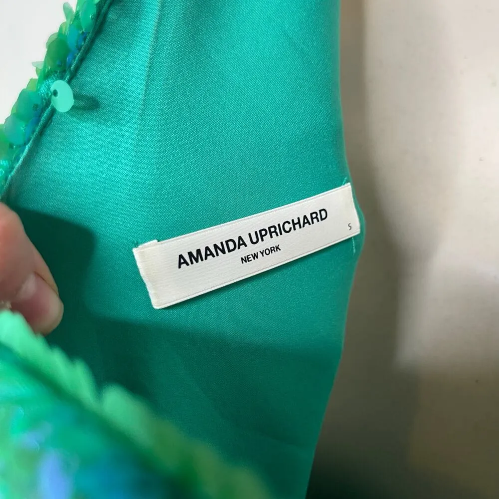 AMANDA UPRICHARD Sierene One shoulder Mini Dress Spring Green Sequin sz S - Image 5