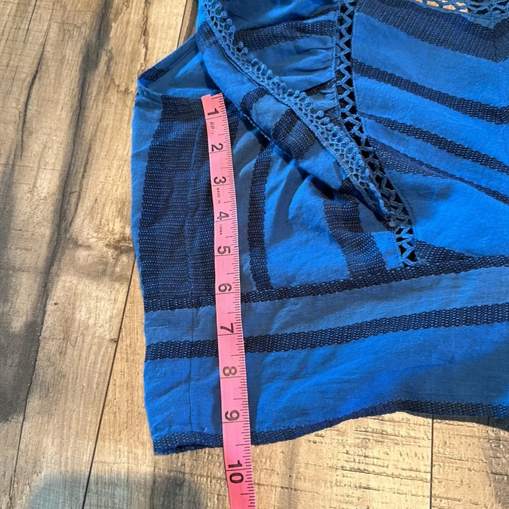 Free People Women’s XL New On a Yacht Blouse Blue Ruffle Backless Tie Crop Boho - Image 4