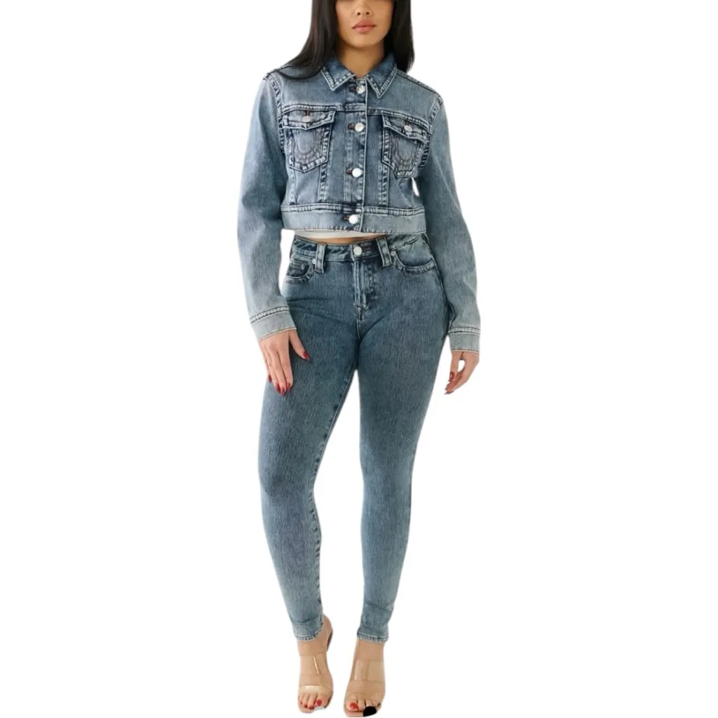 True Religion Jimmy Crop Denim Jacket Women’s Medium Retro Y2K Vibes Jean Jacket - Image 7
