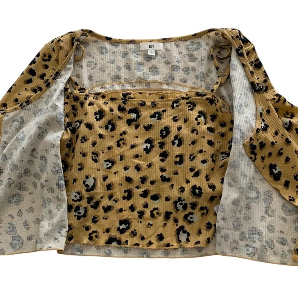 BP Women's Y2K Leopard Print Cropped Rib Cardigan & Camisole Size Large - Image 6