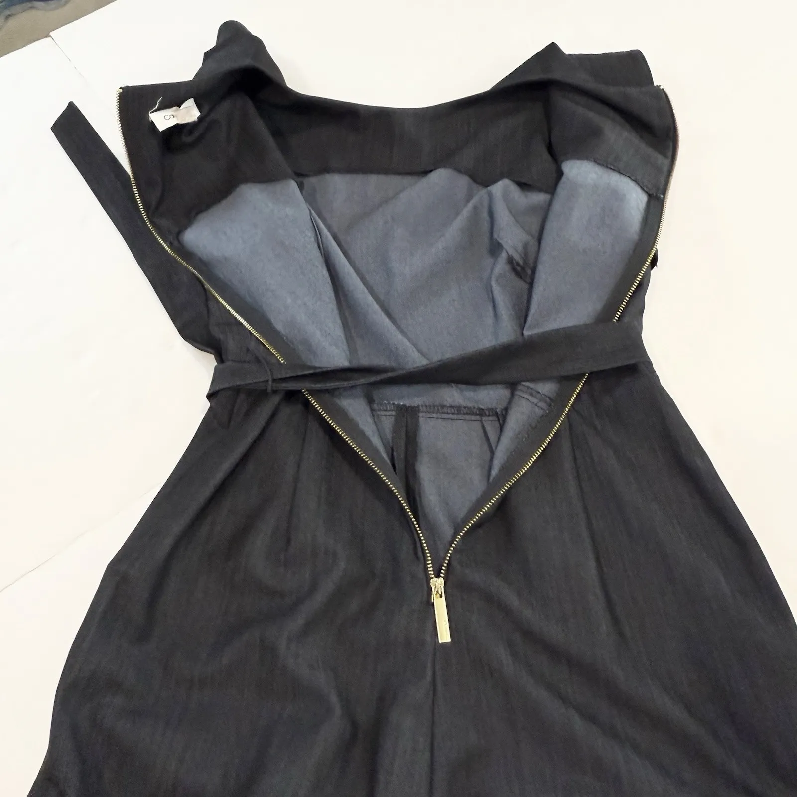 Calvin Klein Chambray Denim Ruffle Sleeve Belt‎ Wide Leg Crop Jumpsuit Pockets 6 - Image 9