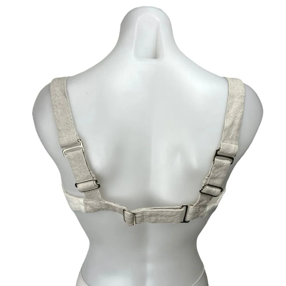 Meshki Yalda Cream Tan Linen Sleeveless Colorblock Bustier Crop Tank Top Size S - Image 6