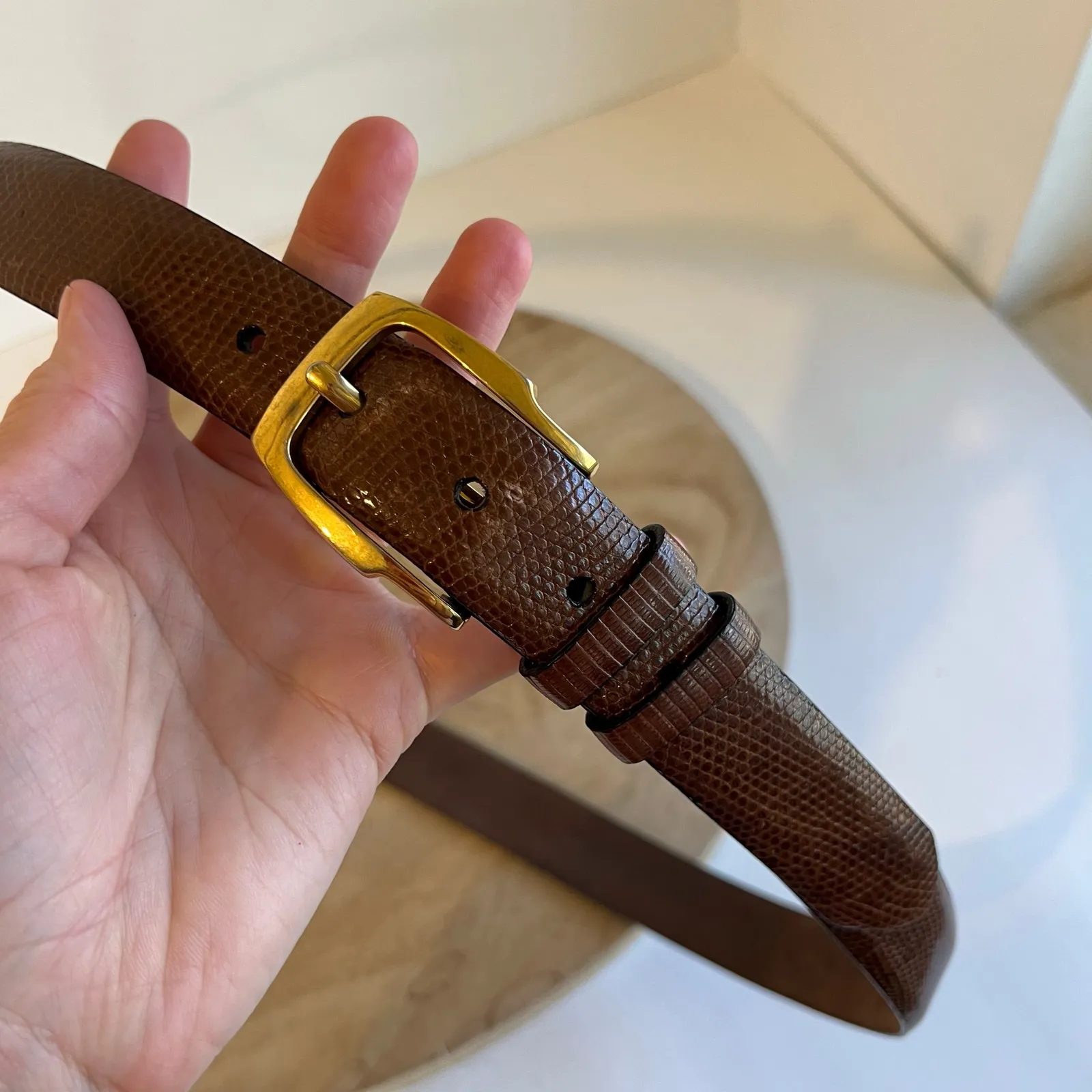 Cale Vintage Brown Genuine Lizard Leather Made in Spain Brass Belt Size XL - Image 3