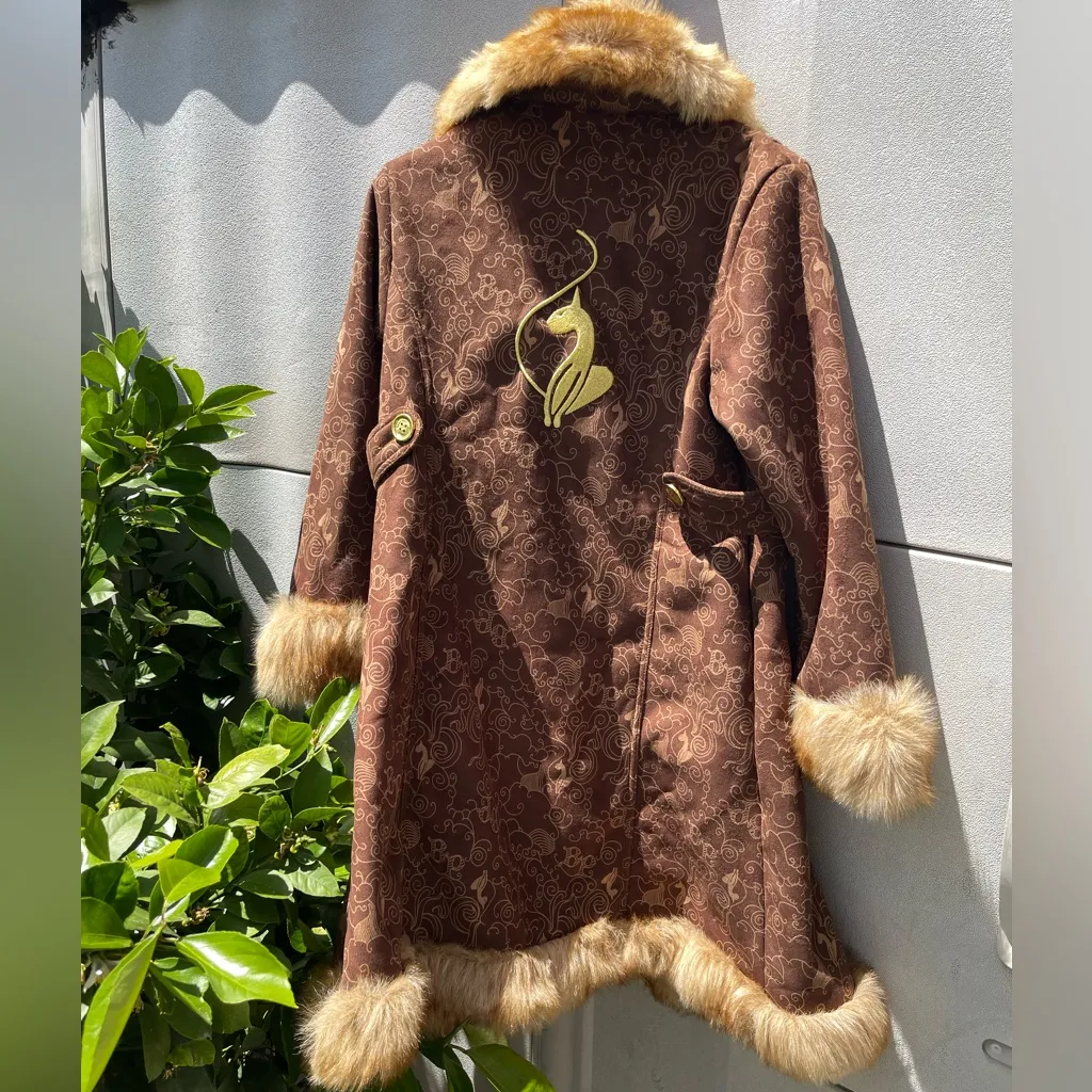 Vintage Baby Phat Brown Gold Faux Fur Women’s Brown Coat Women’s Sz L - Image 3