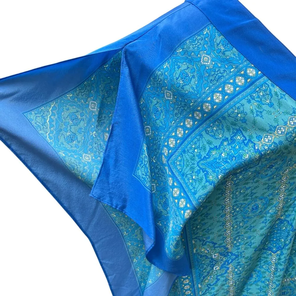 Coldwater Creek Silk Caftan Top Sz S/M Blue Floral Boho Colorblock Resortwear - Image 4