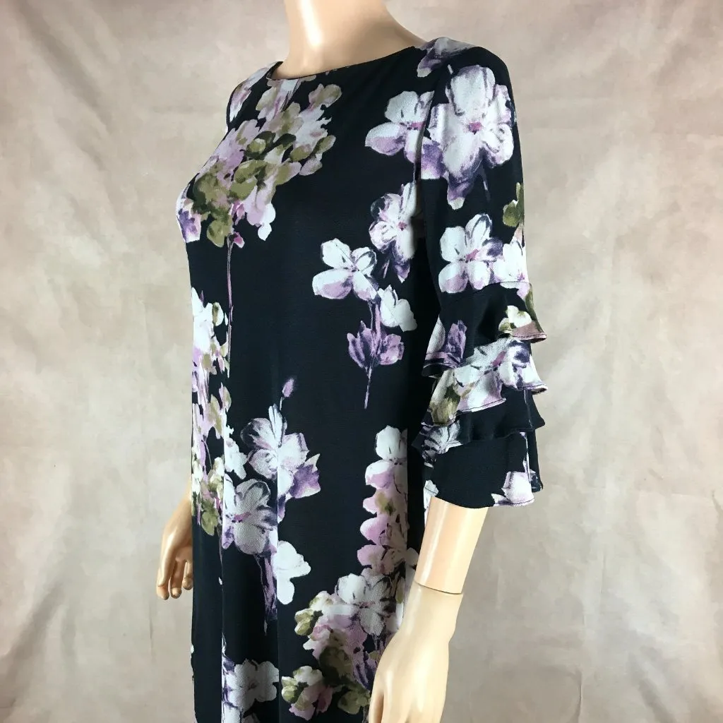 Gabby Skye Black Floral 3/4 Ruffle sleeve knee-length A-line dress 4 - Image 7