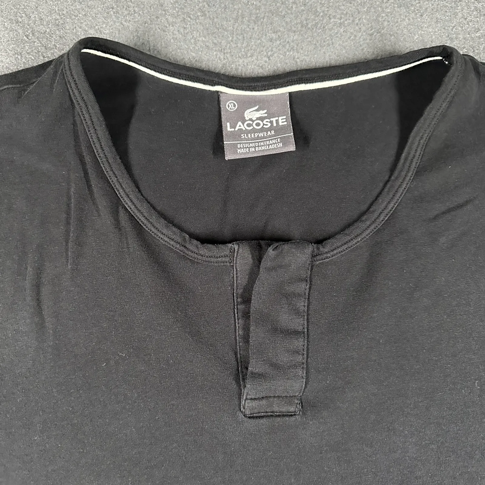 Lacoste Sleepwear Shirt Mens XL Black Henley Short Sleeve Crocodile Logo Lounge - Image 2