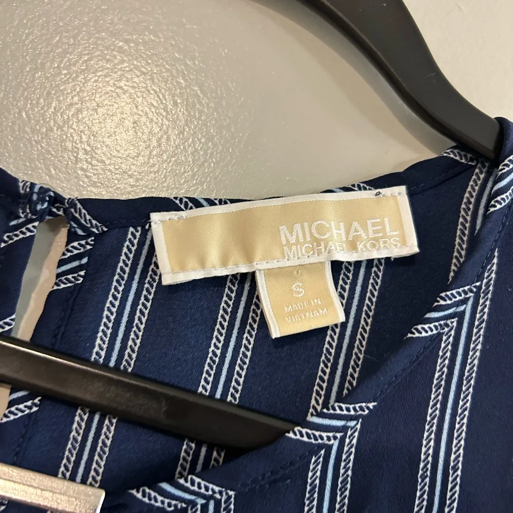 Michael Kors Navy and White Striped Blouse - Image 4