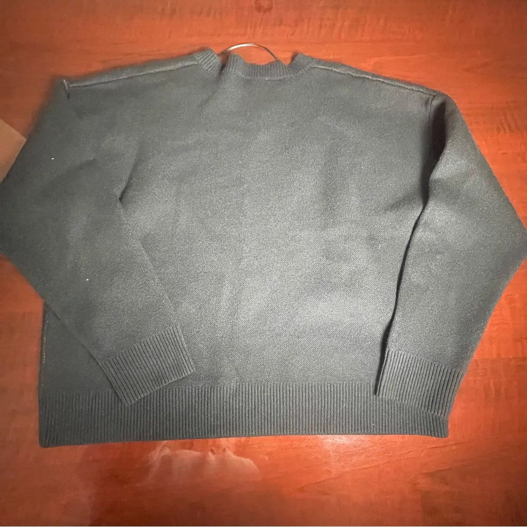 Anthropologie Calligraphie Black Novelty Sweater Red Cherry Design Sequins Sz XL - Image 9