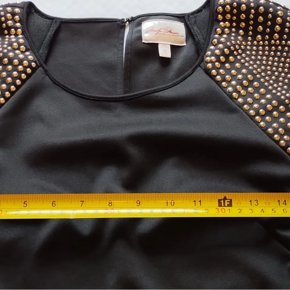 Marilyn Monroe Black Back Zip Gold Studded Sheath Dress Size M - Image 8