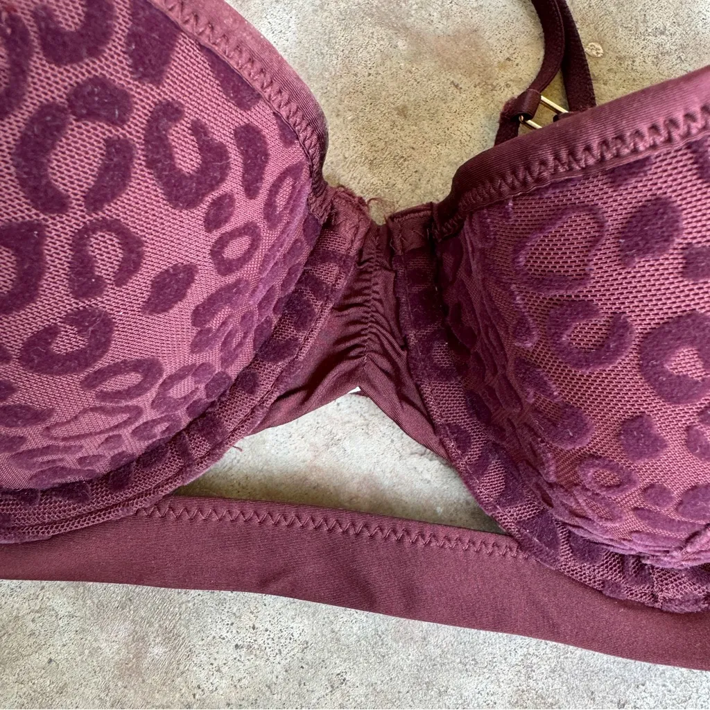 Aerie Real Power Balconette Lightly Lined Bra Royal Berry Animal Print size 32C - Image 3