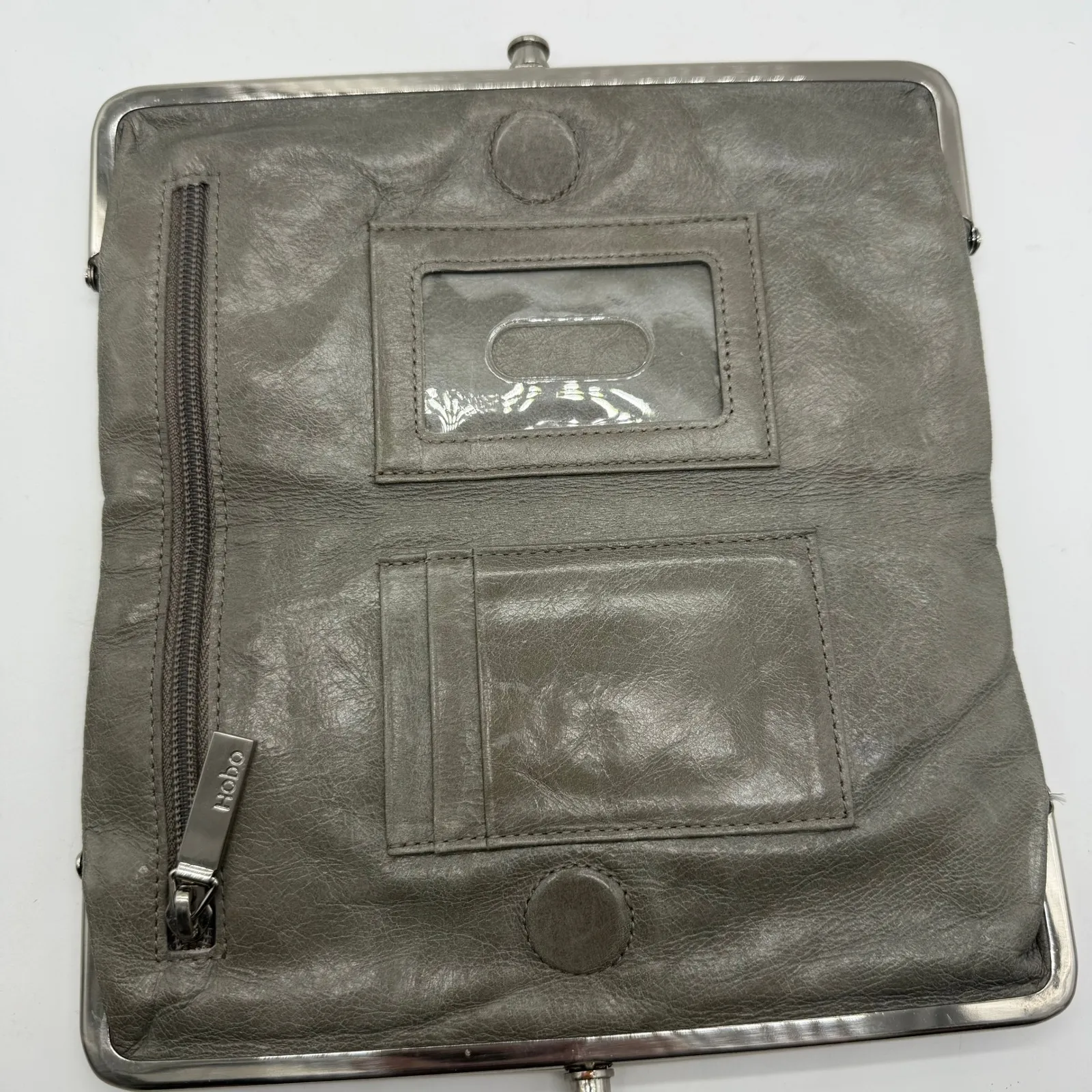 HOBO International LAUREN Leather Clutch Double Frame Wallet GRAVEL Gray - Image 4