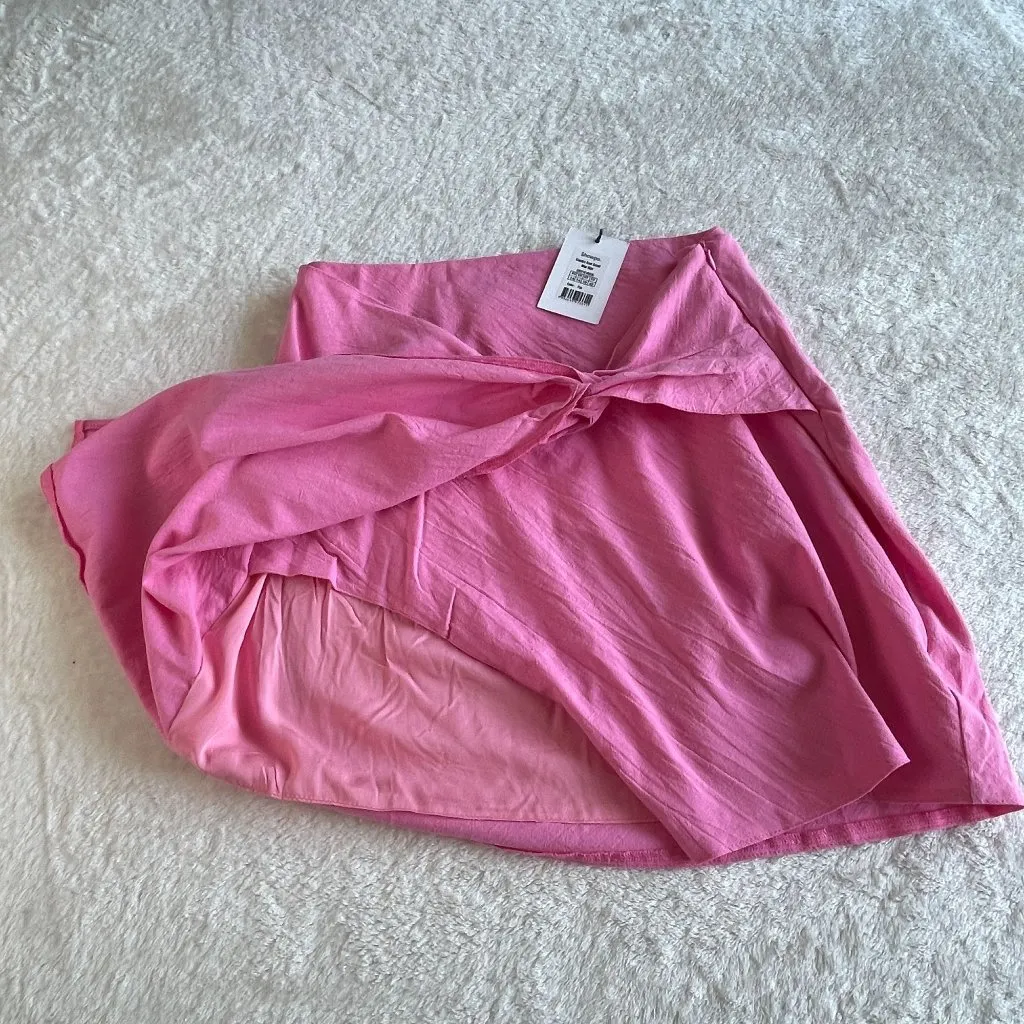 NEW Showpo Kiandra Wrap Mini Skirt Womens Sz 10 Pink Knot Detail‎ Side Zip Lined - Image 10