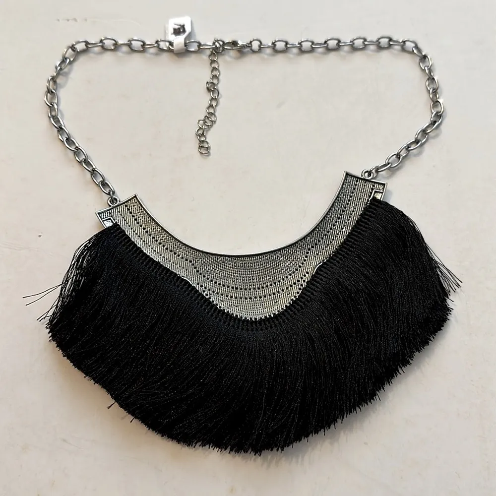 NWT Black Fringe And Silver Adjustable Collar Necklace - Image 3